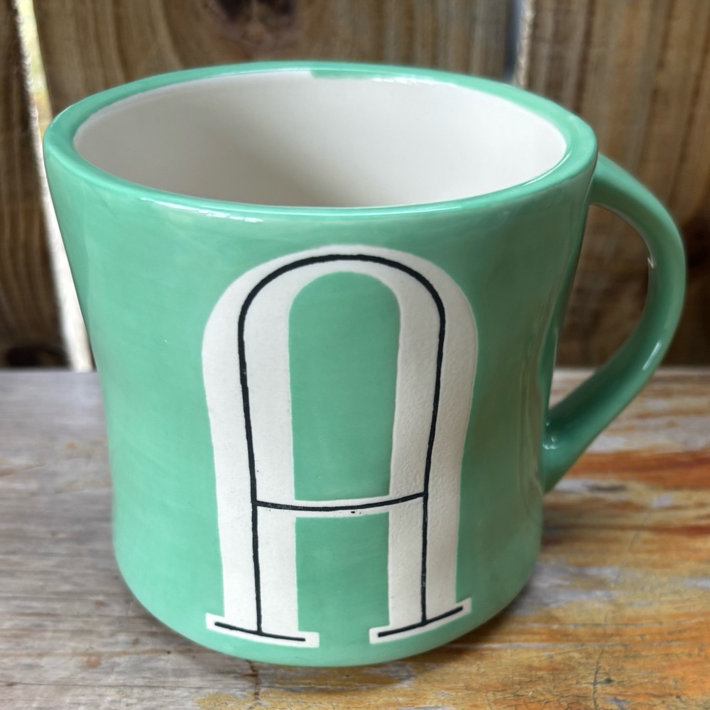 Anthropologie Hand Painted Monogram Coffee Mug Initial “A” Size 16oz